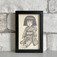 大橋歩 平凡パンチ 肉筆画 鉛筆画 額装品 8×13cm 人物画 女の子 着物 ●