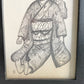 大橋歩 平凡パンチ 肉筆画 鉛筆画 額装品 8×13cm 人物画 女の子 着物 ●