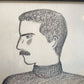 大橋歩 平凡パンチ 肉筆画 鉛筆画 額装品 13×15cm 人物画 パンチパーマ 髭 タートルネック 男 ●