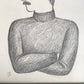 大橋歩 平凡パンチ 肉筆画 鉛筆画 額装品 13×15cm 人物画 パンチパーマ 髭 タートルネック 男 ●