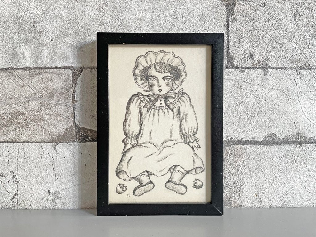大橋歩 平凡パンチ 肉筆画 鉛筆画 額装品 10.5×15cm 人物画 赤ちゃん ●