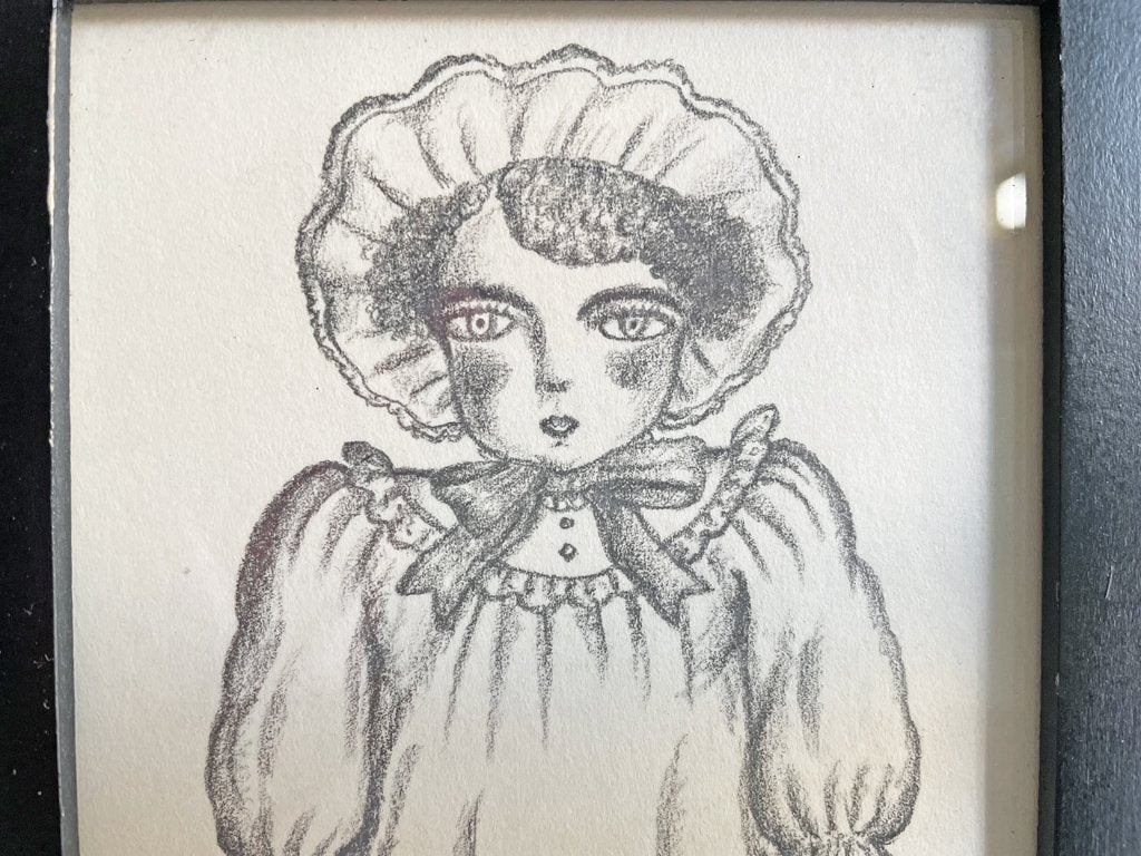 大橋歩 平凡パンチ 肉筆画 鉛筆画 額装品 10.5×15cm 人物画 赤ちゃん ●