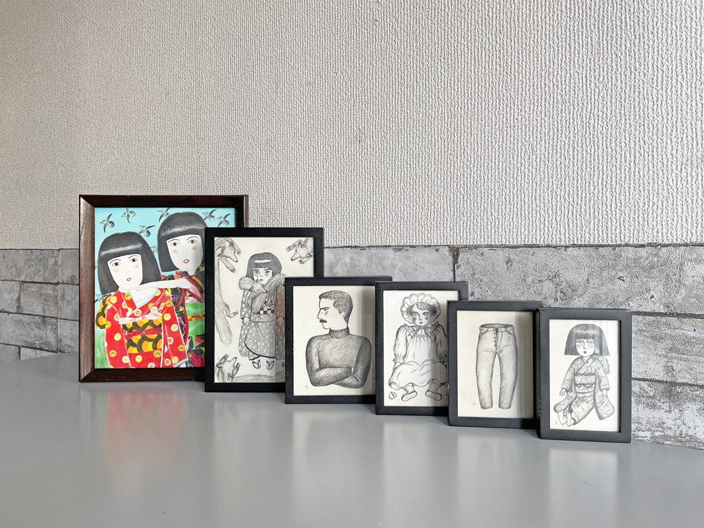 大橋歩 平凡パンチ 肉筆画 鉛筆画 額装品 10.5×15cm 人物画 赤ちゃん ●