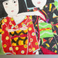 大橋歩 平凡パンチ 肉筆画 クレヨン画 パステル画 額装品 14×17cm ふたりの着物の女の子 ●
