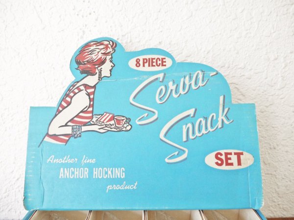 アンカーホッキング ANCHOR HOCKING スナックセット Serva Snack Set デッドストック ブドウ柄 箱付き USビンテージ ミッドセンチュリー ◇