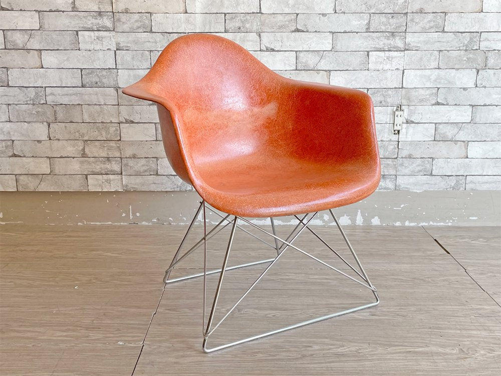 ハーマンミラー Herman Miller アームシェルチェア 2ndビンテージ FRP製 オレンジ 座高35cm キャッツクレイドルベース C&R イームズ ミッドセンチュリー ●