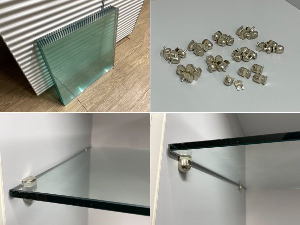 イタリアデザイン アルミニウムドア ガラス棚木製キャビネット 左右セット ●