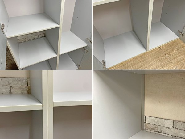 イタリアデザイン アルミニウムドア ガラス棚木製キャビネット 左右セット ●