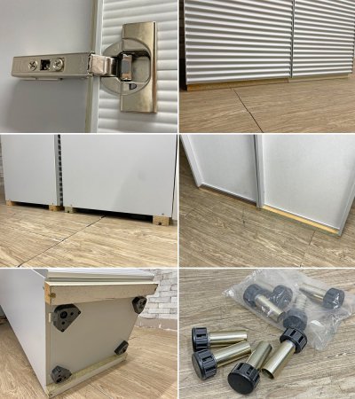 イタリアデザイン アルミニウムドア ガラス棚木製キャビネット 左右セット ●
