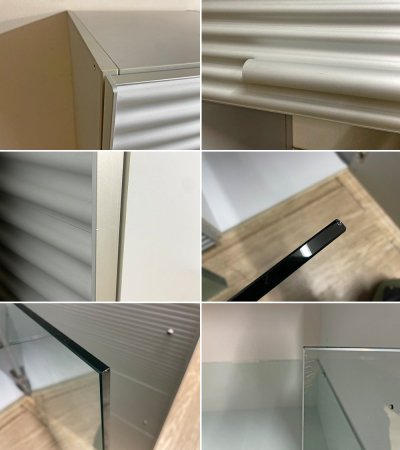 イタリアデザイン アルミニウムドア ガラス棚木製キャビネット 左右セット ●