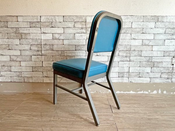 ビンテージ vintage ダイニングチェア PVCレザー × スチール脚 ターコイズブルー インダストリアル ●