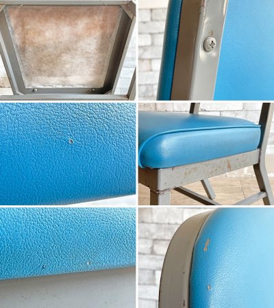 ビンテージ vintage ダイニングチェア PVCレザー × スチール脚 ターコイズブルー インダストリアル ●