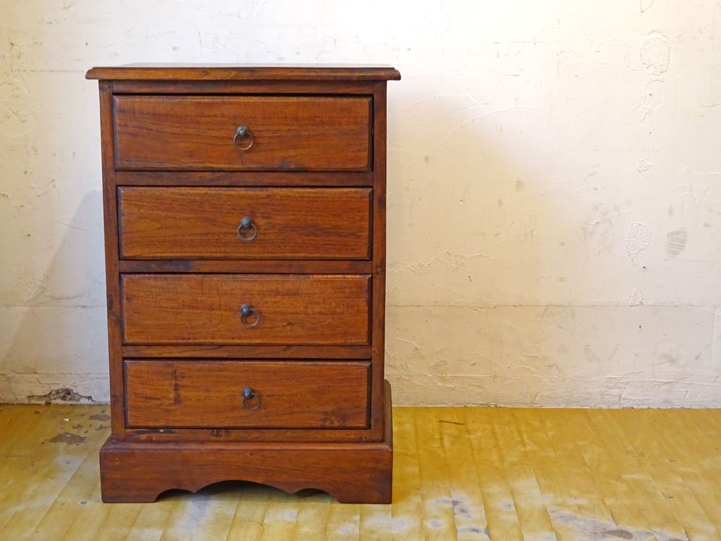 アジアン家具 Asian Furniture チーク無垢材 サイドチェスト 4dr 小抽斗 リゾートスタイル ★