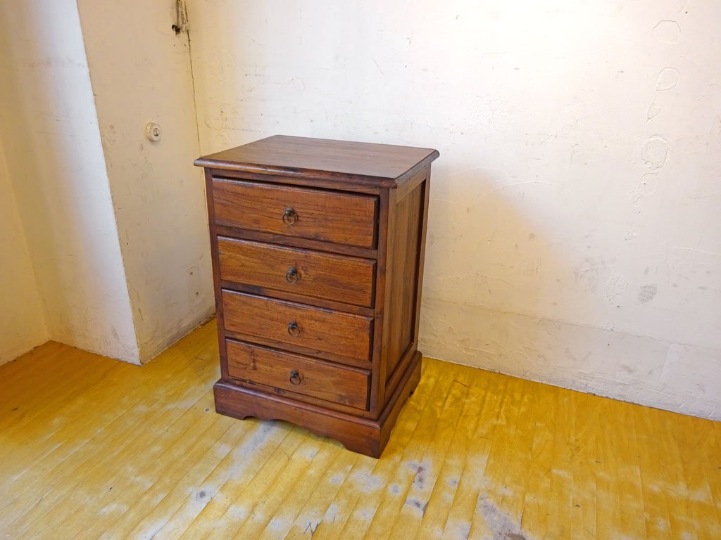 アジアン家具 Asian Furniture チーク無垢材 サイドチェスト 4dr 小抽斗 リゾートスタイル ★