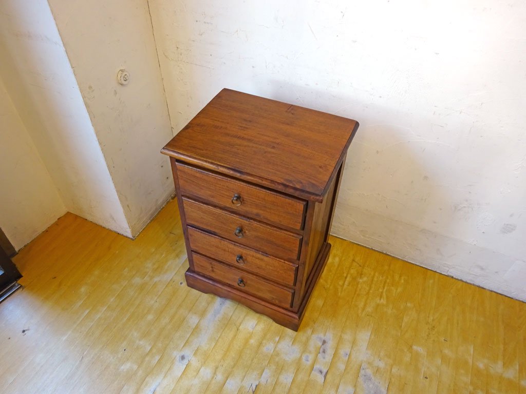 アジアン家具 Asian Furniture チーク無垢材 サイドチェスト 4dr 小抽斗 リゾートスタイル ★