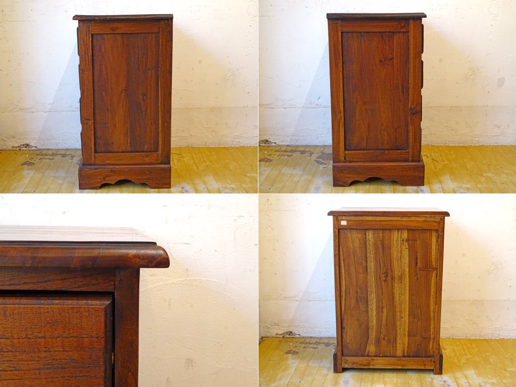 アジアン家具 Asian Furniture チーク無垢材 サイドチェスト 4dr 小抽斗 リゾートスタイル ★