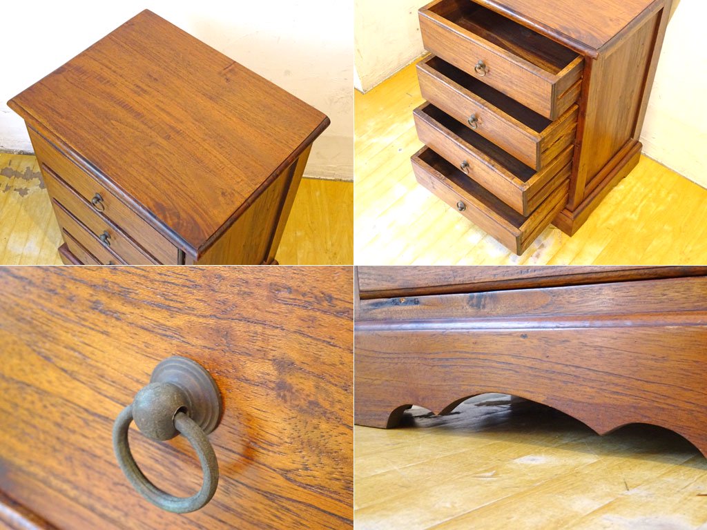 アジアン家具 Asian Furniture チーク無垢材 サイドチェスト 4dr 小抽斗 リゾートスタイル ★