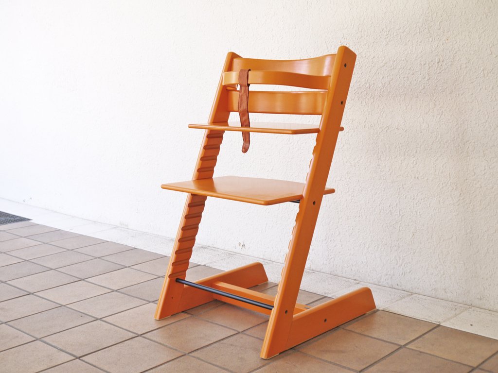 ストッケ STOKKE トリップトラップ TRIPP TRAPP ベビーチェア キッズチェア オレンジ色 S/N4～ 木製カード 革ベルト ノルウェー 北欧家具 ◇