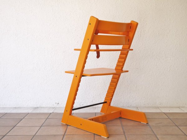 ストッケ STOKKE トリップトラップ TRIPP TRAPP ベビーチェア キッズチェア オレンジ色 S/N4～ 木製カード 革ベルト ノルウェー 北欧家具 ◇