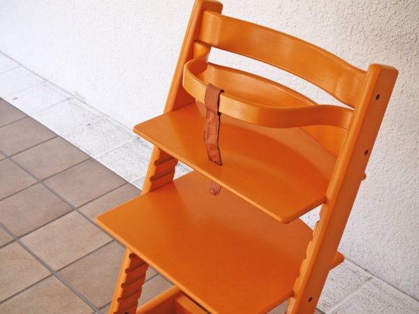 ストッケ STOKKE トリップトラップ TRIPP TRAPP ベビーチェア キッズチェア オレンジ色 S/N4～ 木製カード 革ベルト ノルウェー 北欧家具 ◇