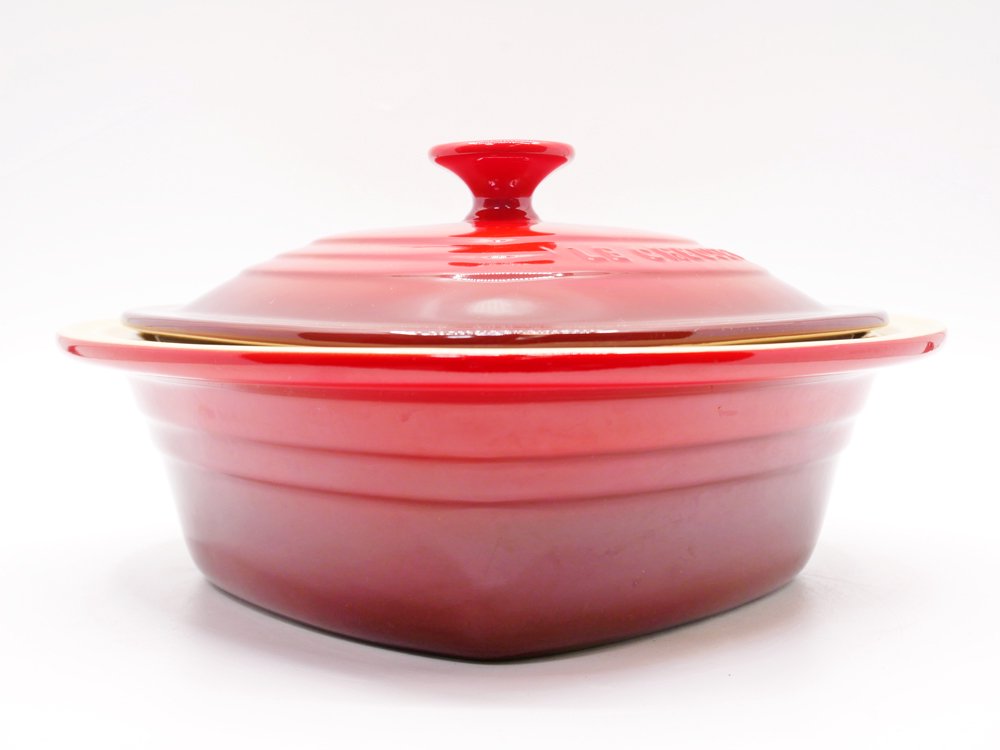 ルクルーゼ LE CREUSET ストーンウェア ハートディッシュ レッド 24cm ふた付 キャセロール フランス ●