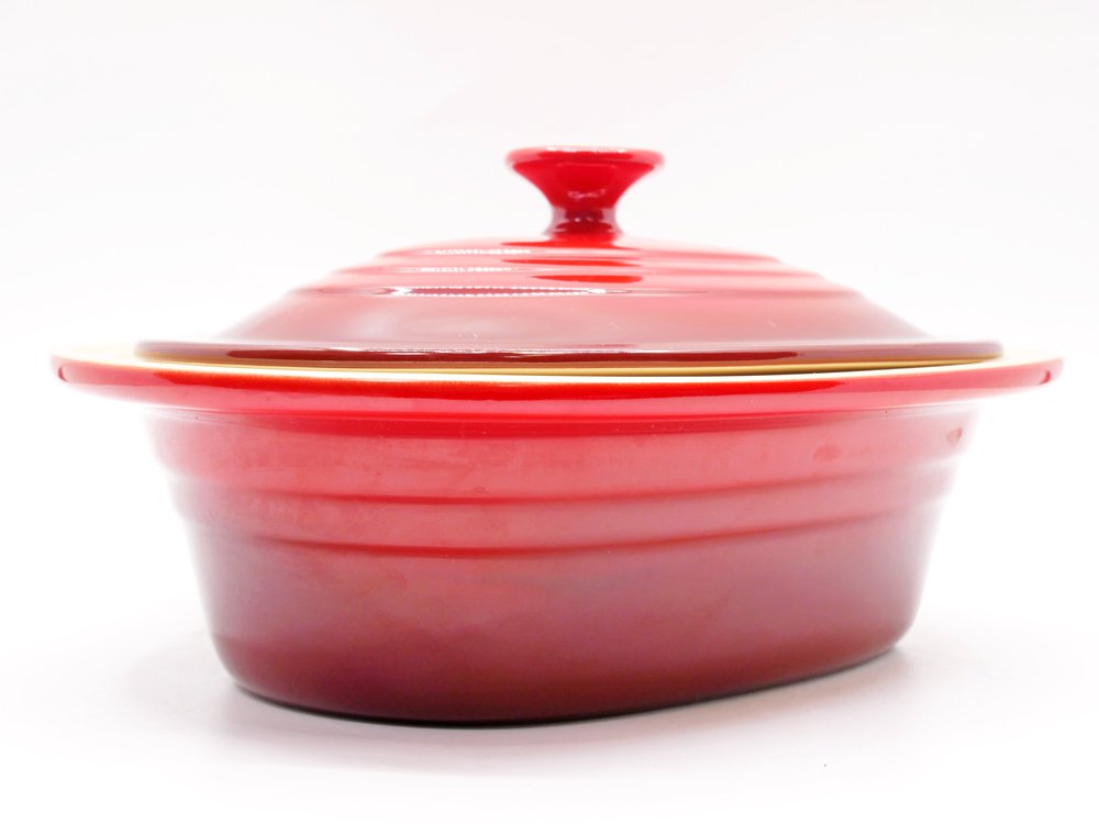 ルクルーゼ LE CREUSET ストーンウェア ハートディッシュ レッド 24cm ふた付 キャセロール フランス ●