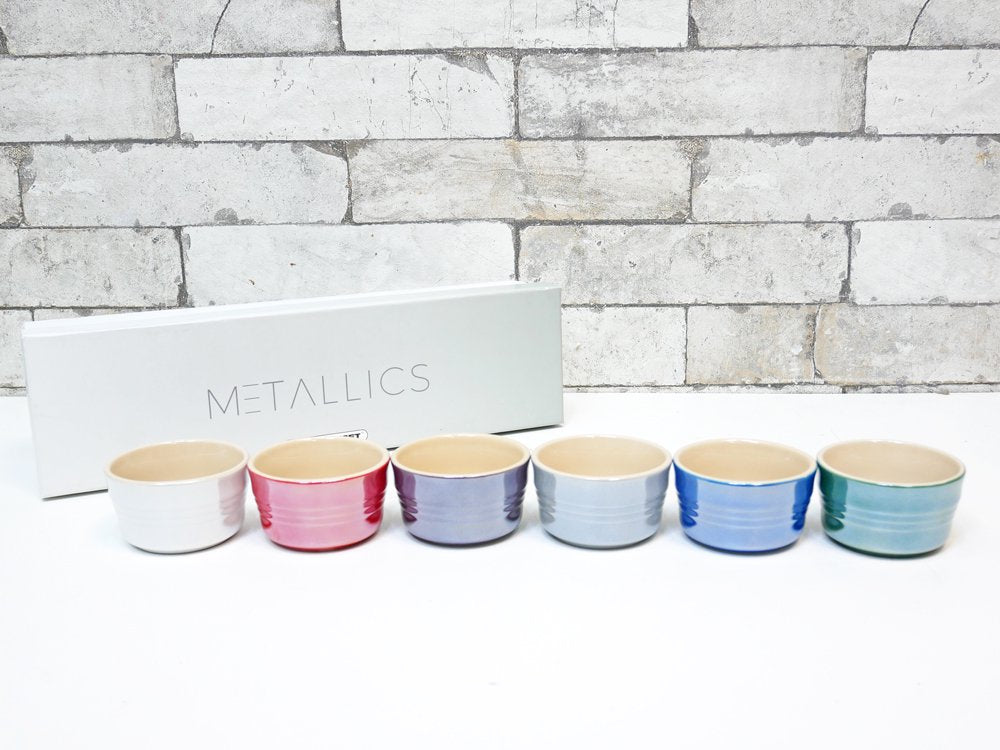 ルクルーゼ LE CREUSET メタリック METALLICS ミニラムカン 6個セット Φ8cm スタッキング 箱付 フランス 未使用品 ●