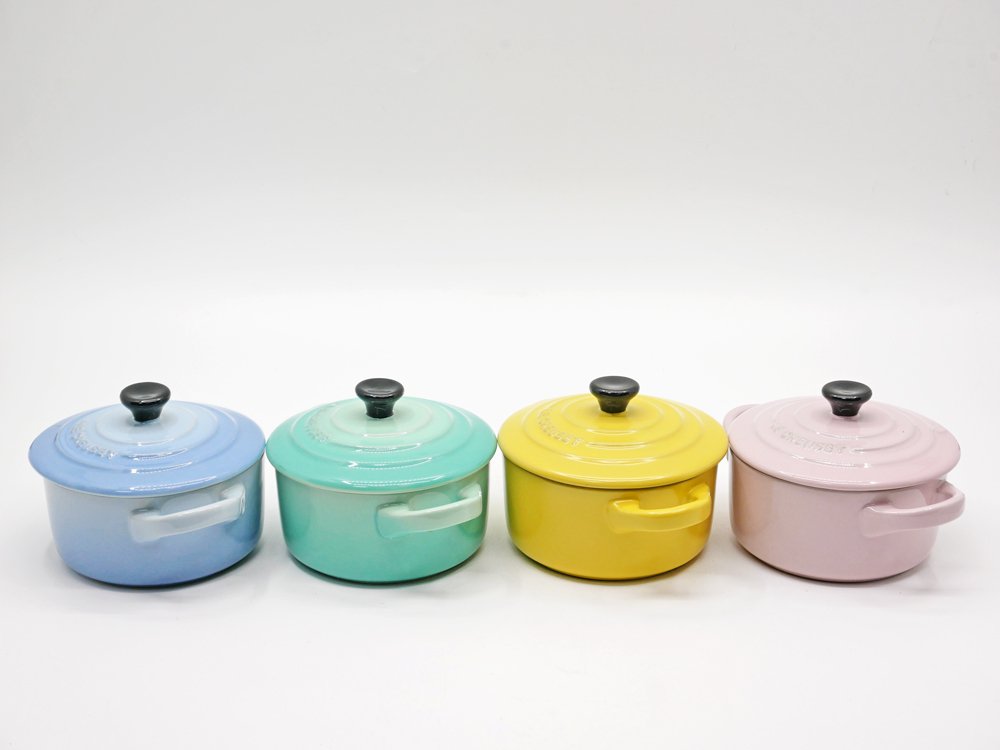 ルクルーゼ LE CREUSET ソルベ sorbet ミニココット 4個セット Φ10cm ふた付 箱付 フランス 未使用品 ●