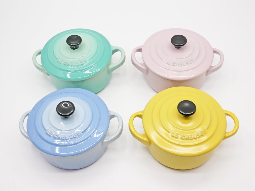 ルクルーゼ LE CREUSET ソルベ sorbet ミニココット 4個セット Φ10cm ふた付 箱付 フランス 未使用品 ●