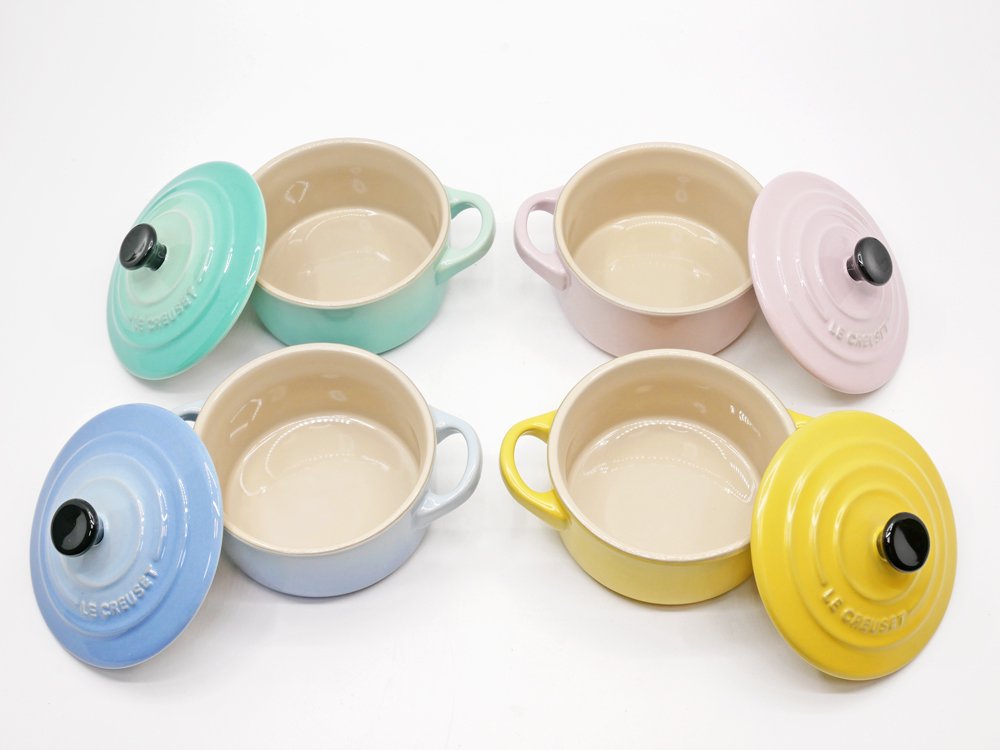 ルクルーゼ LE CREUSET ソルベ sorbet ミニココット 4個セット Φ10cm ふた付 箱付 フランス 未使用品 ●