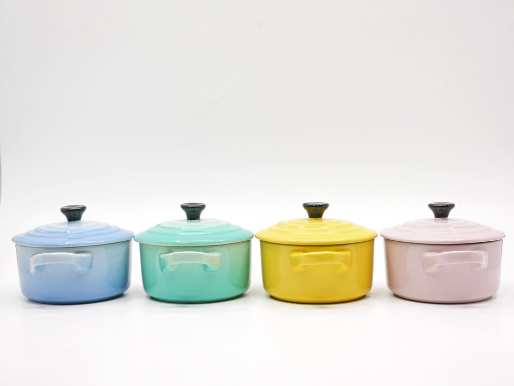 ルクルーゼ LE CREUSET ソルベ sorbet ミニココット 4個セット Φ10cm ふた付 箱付 フランス 未使用品 ●