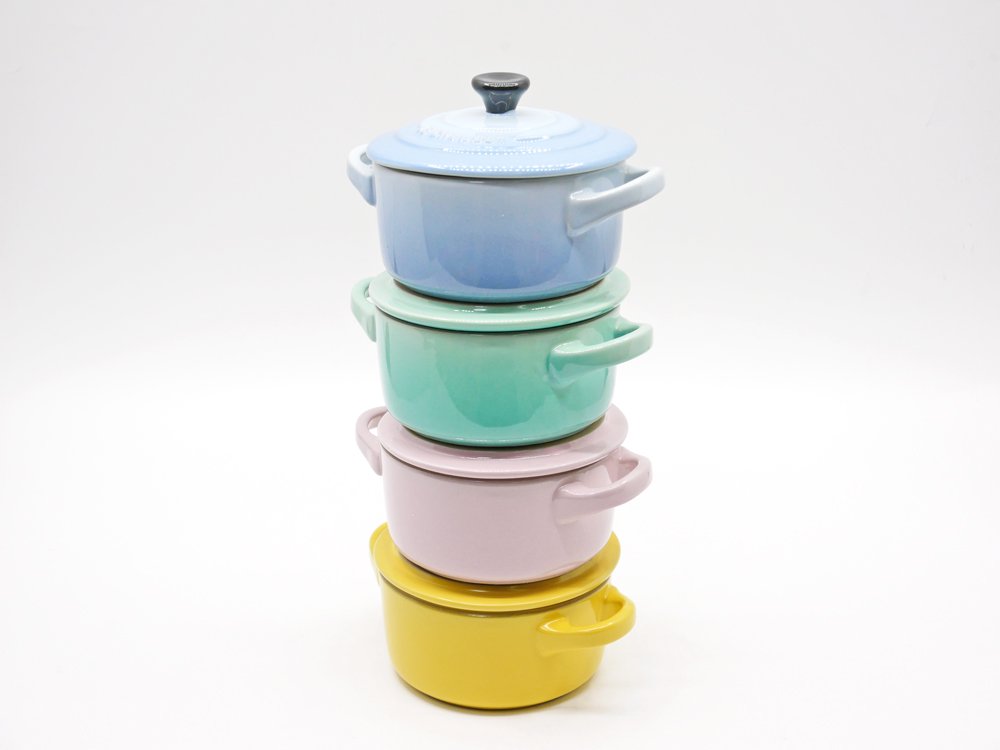 ルクルーゼ LE CREUSET ソルベ sorbet ミニココット 4個セット Φ10cm ふた付 箱付 フランス 未使用品 ●