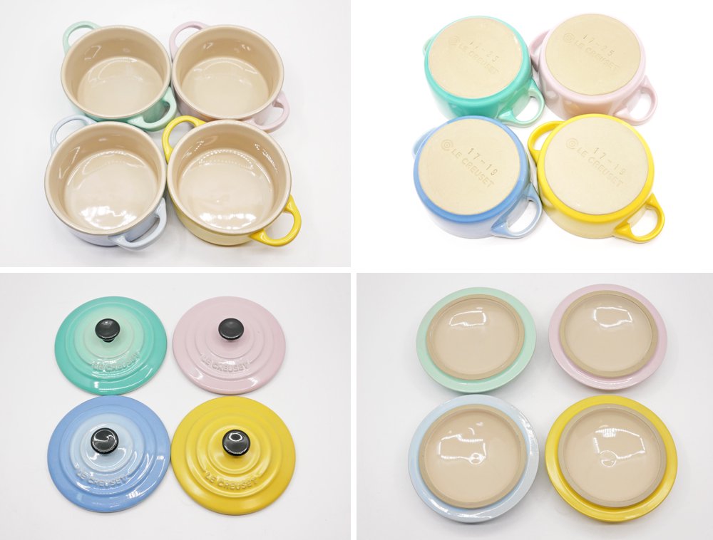 ルクルーゼ LE CREUSET ソルベ sorbet ミニココット 4個セット Φ10cm ふた付 箱付 フランス 未使用品 ●