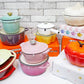 ルクルーゼ LE CREUSET ソルベ sorbet ミニココット 4個セット Φ10cm ふた付 箱付 フランス 未使用品 ●