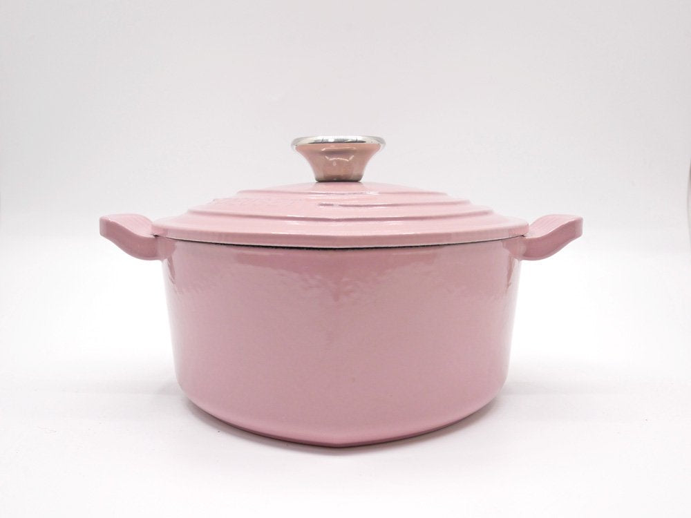 ルクルーゼ LE CREUSET ココットダムール アンティークローズ ピンク 18cm シルバーツマミ 両手鍋 キャセロール 鋳物 フランス ●