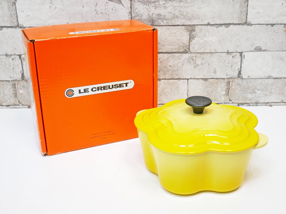 ルクルーゼ LE CREUSET ココットフルール ソレイユ イエロー 20cm 両手鍋 キャセロール 箱付 鋳物 フランス ●