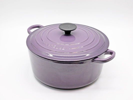 ルクルーゼ LE CREUSET ココットロンド カシス パープル 24cm 両手鍋 箱付 限定カラー 鋳物 フランス ●