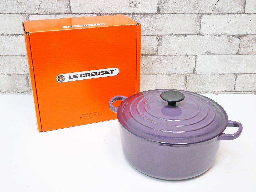 ルクルーゼ LE CREUSET ココットロンド カシス パープル 24cm 両手鍋 箱付 限定カラー 鋳物 フランス ●