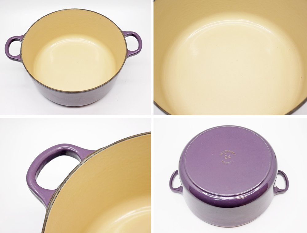 ルクルーゼ LE CREUSET ココットロンド カシス パープル 24cm 両手鍋 箱付 限定カラー 鋳物 フランス ●