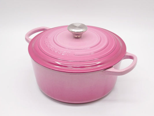 ルクルーゼ LE CREUSET ココットロンド ベリー ピンク 22cm シルバーツマミ 両手鍋 鋳物 フランス ●