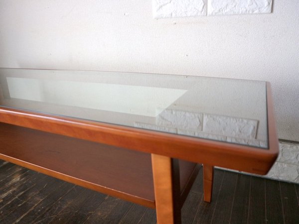 モダンスタイル ローテーブル センターテーブル ガラス×チェリー材 W125 マガジンラック付 ◎