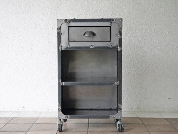 インダストリアルデザイン industrial design メタル キャビネット サイドワゴン 1ドロワー ビンテージテイスト キャスター ◇