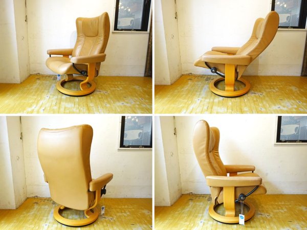 エコーネス EKORNES ストレスレス チェア Stressless ウイング Wing オットマン付き ベージュ 本革 レザー 北欧 ノルウェー ★