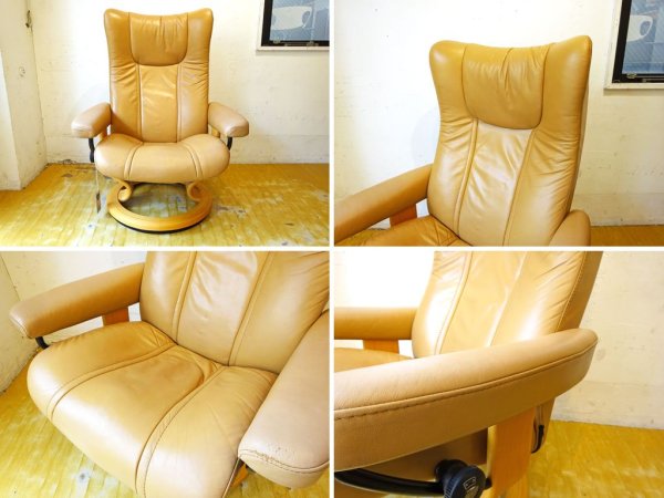 エコーネス EKORNES ストレスレス チェア Stressless ウイング Wing オットマン付き ベージュ 本革 レザー 北欧 ノルウェー ★