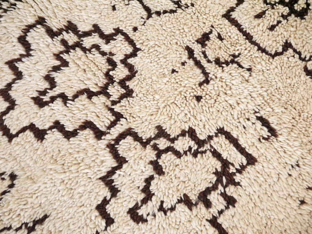 ベニワレン Beni Ouarain ラグ 絨毯 140×98cm ホワイト×ブラウン 手織り ハンドメイド モロッコ ◇