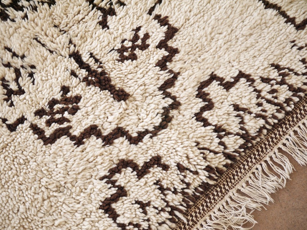 ベニワレン Beni Ouarain ラグ 絨毯 140×98cm ホワイト×ブラウン 手織り ハンドメイド モロッコ ◇