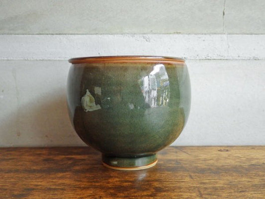 李英才 Young Jae Lee 蓋つき ポット Lidded pot 鉢 Φ11cm ダークグリーン Dark green shiny リ・ヨンツェ 韓国人作家 ♪