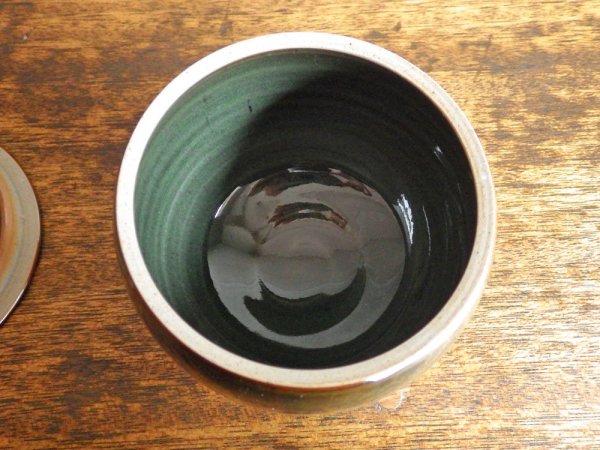 李英才 Young Jae Lee 蓋つき ポット Lidded pot 鉢 Φ11cm ダークグリーン Dark green shiny リ・ヨンツェ 韓国人作家 ♪