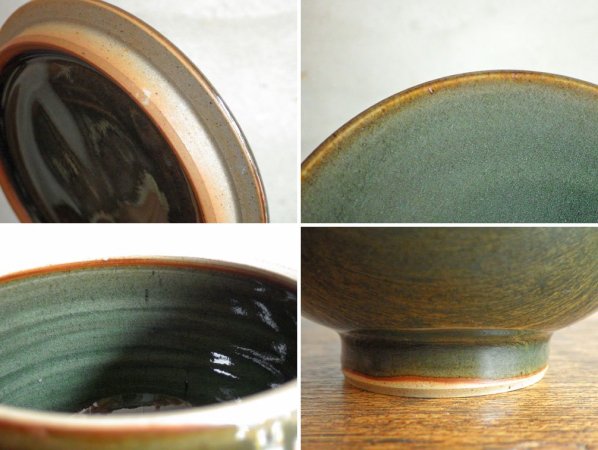 李英才 Young Jae Lee 蓋つき ポット Lidded pot 鉢 Φ11cm ダークグリーン Dark green shiny リ・ヨンツェ 韓国人作家 ♪