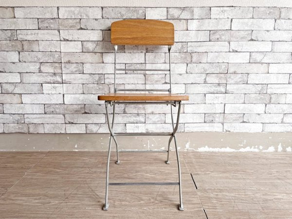 インダストリアルデザイン industrial design  オーク材 × スチール脚 ガーデンチェア フォールディングチェア 折りたたみ ●